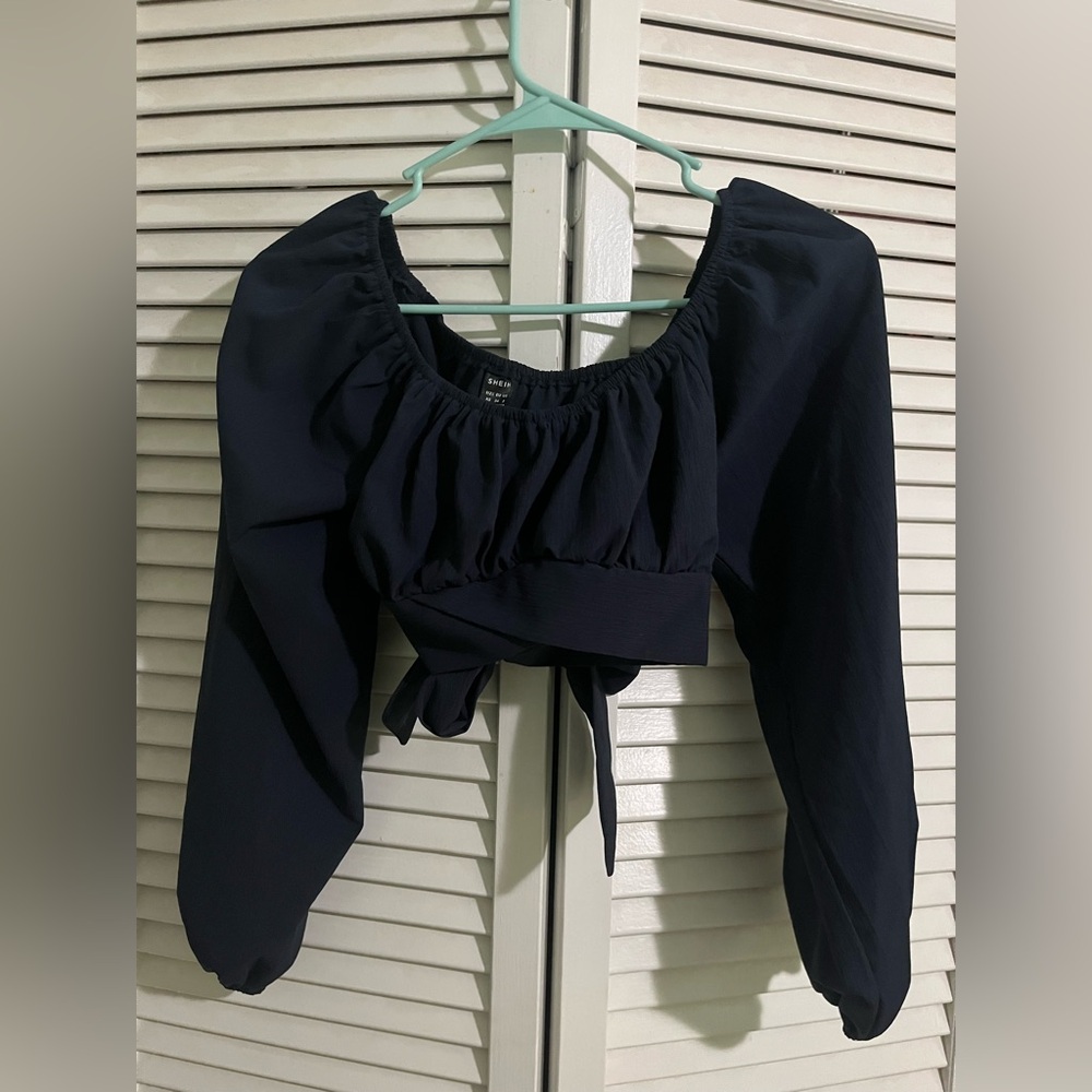 SHEIN Blue Long Sleeve Crop Blouse XS